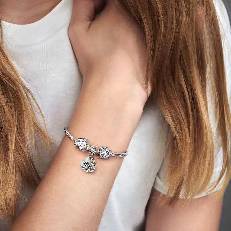 Charm Colgante Corazón de Árbol de la familia en Dos Tonos3